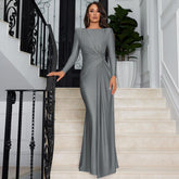 Evening Dress Slim Fit Round Neck Long Sleeves Dress